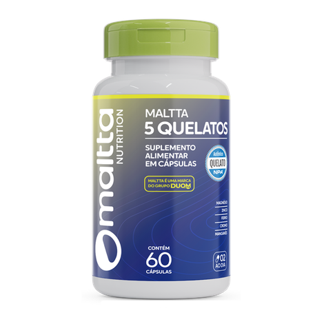 Maltta 5 Quelatos: Magnésio + Zinco + Ferro + Cromo +Manganês 780mg / 60 Cápsulas - Duom