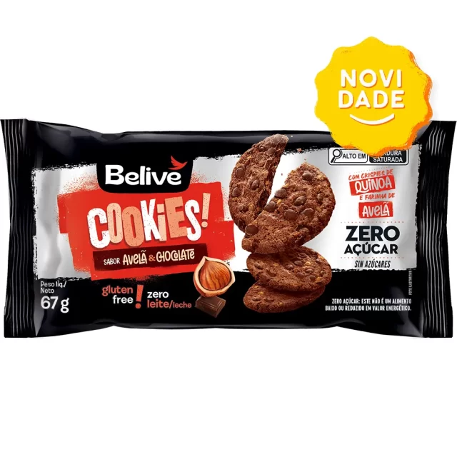 Cookies Avelã e Chocolate Sem Açúcar Display 10x67gr – Belive - Image 2