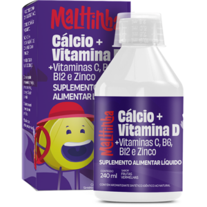 Cálcio + Vitaminas D, C, B6 e B12 + Zinco Kids Malttinha Líquido Sabor Frutas Vermelhas 240ml – Duom