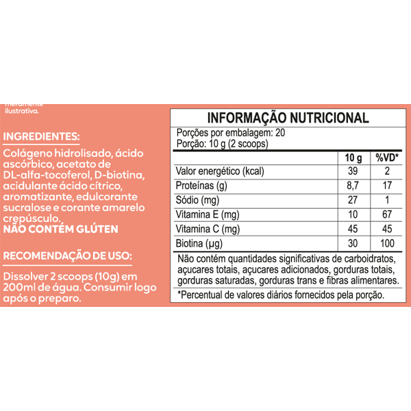 Colágeno Hidrolisado Com Biotina e Vitaminas C e E / Sabor Tangerina 200gr – Duom - Imagem 2